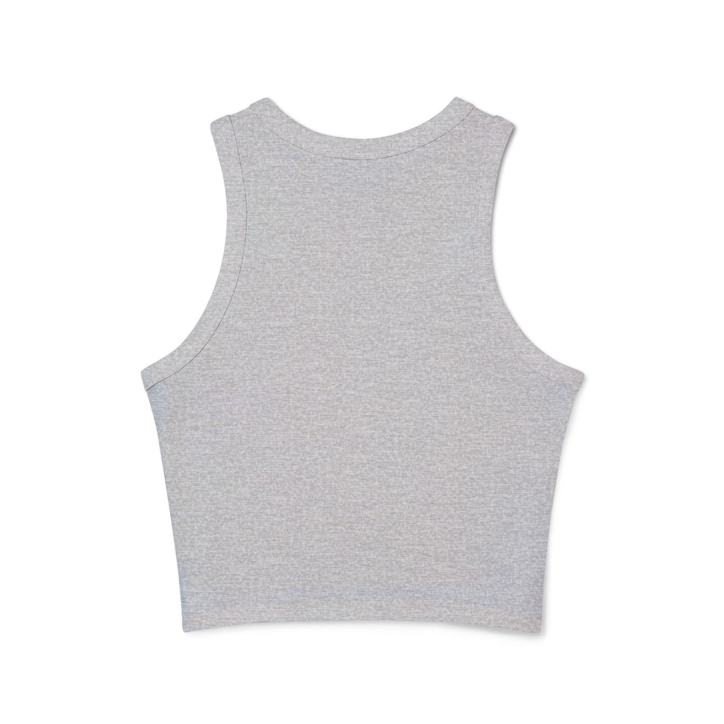 White Micro Rib Racer Tank Top — Minimal 'A I Z' Chest Logo, Cropped Summer Staple