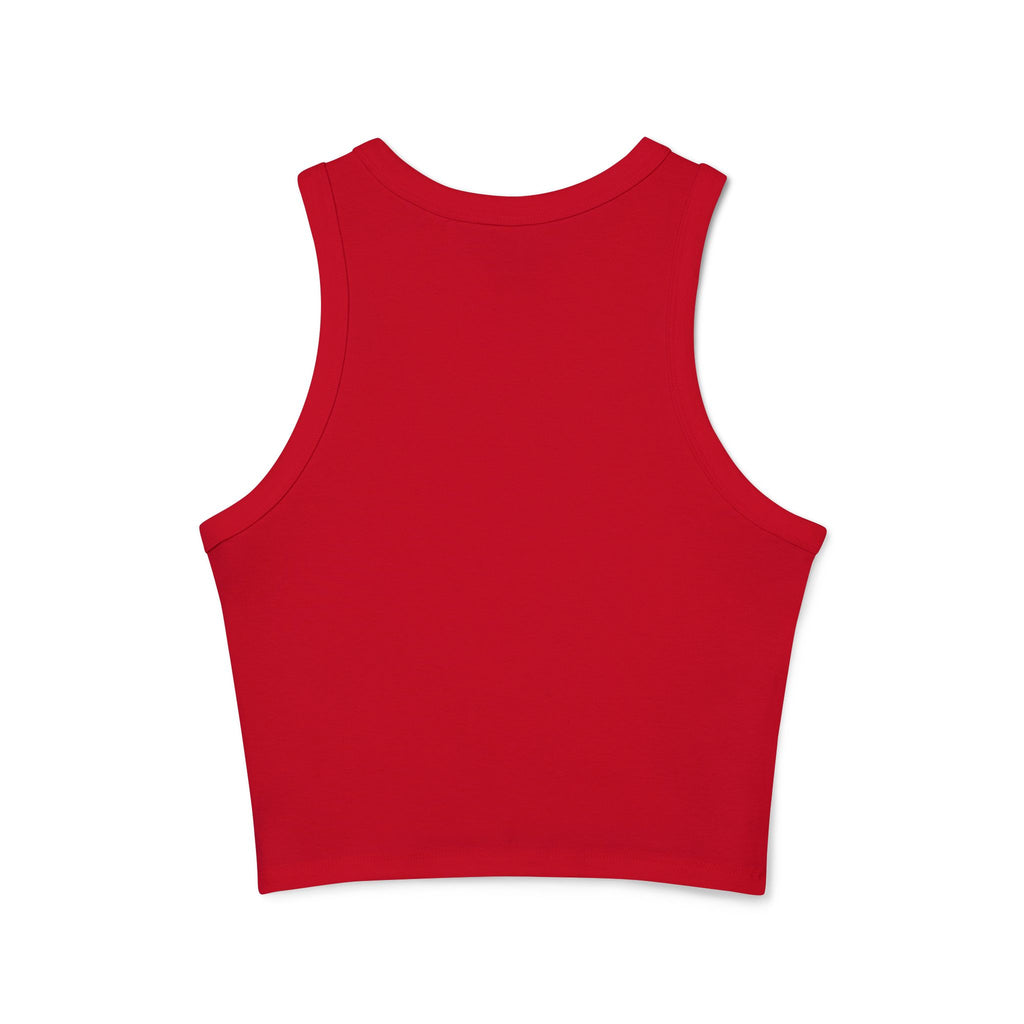 White Micro Rib Racer Tank Top — Minimal 'A I Z' Chest Logo, Cropped Summer Staple
