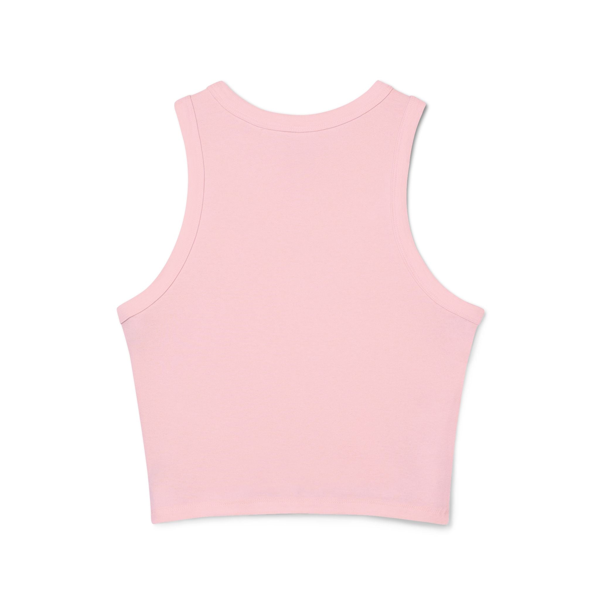 White Micro Rib Racer Tank Top — Minimal 'A I Z' Chest Logo, Cropped Summer Staple