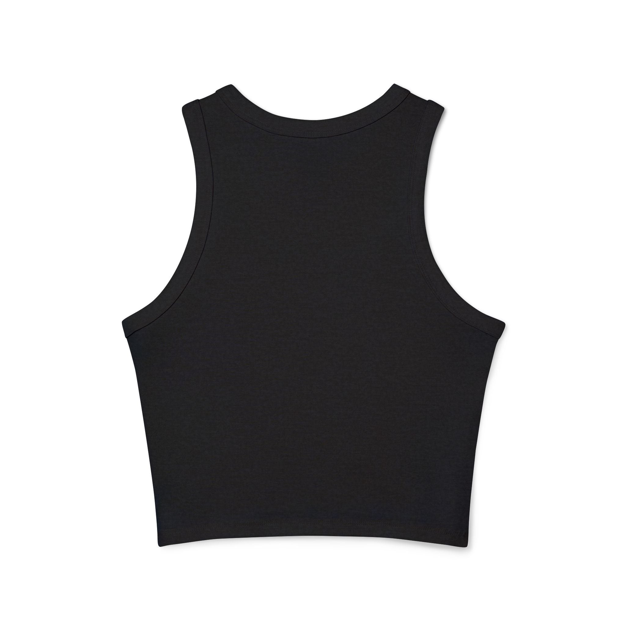White Micro Rib Racer Tank Top — Minimal 'A I Z' Chest Logo, Cropped Summer Staple